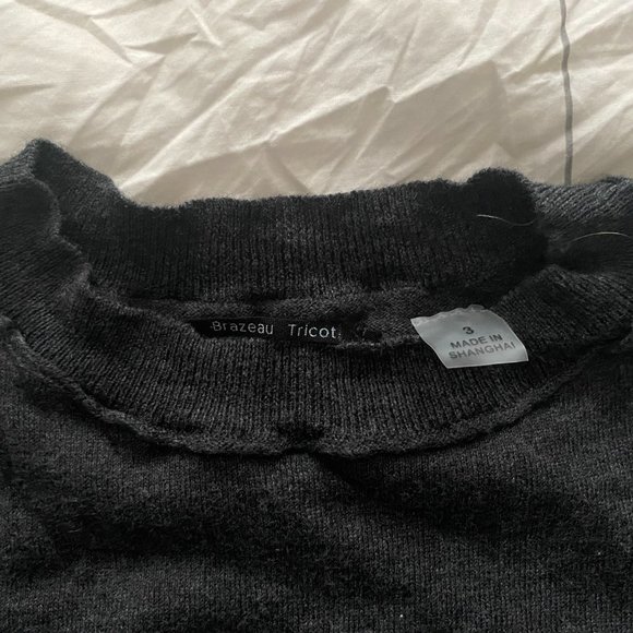 Brazeau Tricot Cropped Cashmere/Cotton Blend Sweater Gray Size 3 - Picture 3 of 3